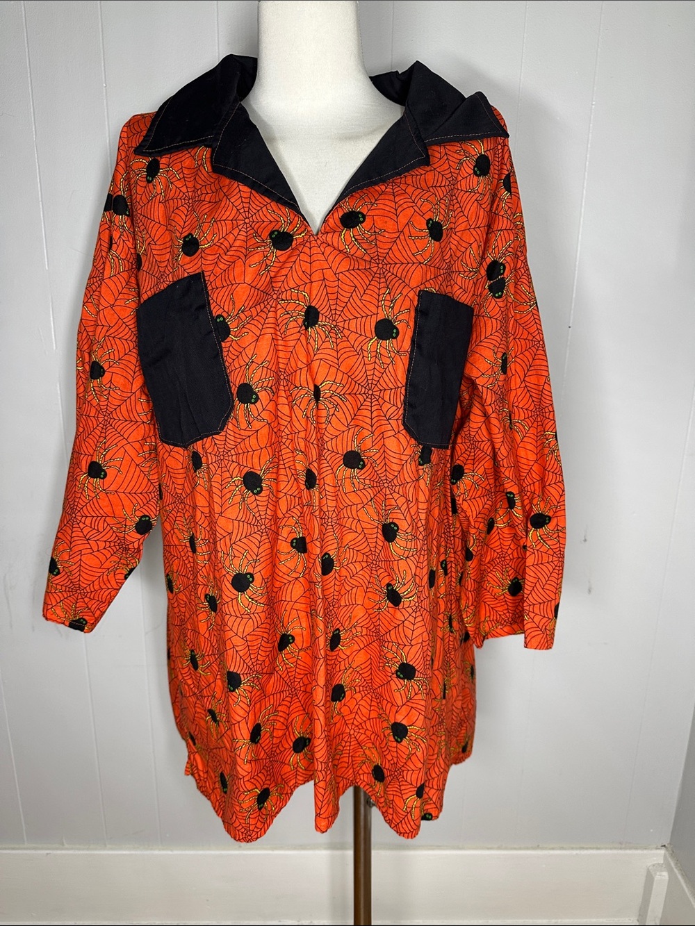Vintage 70s Spiders In The Web Halloween Blouse
